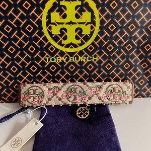 Tory Burch T Monogram Floral Rolled Brass / Hazelnut Bracelet